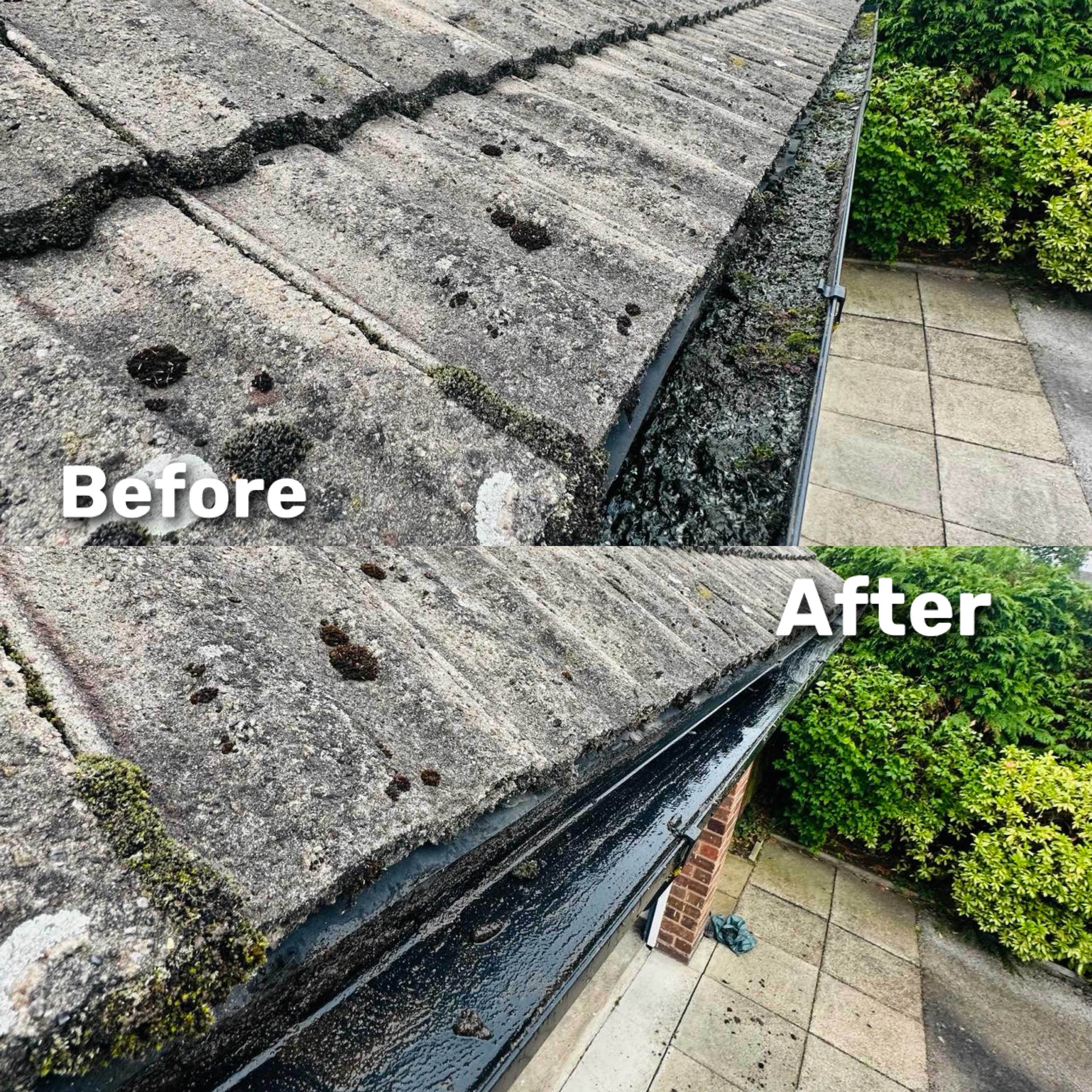 Gutter cleaning before and after